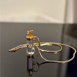 Vtg Swarovski Crystal Gold Tone Golf Bag Pendant Swan Mark On A 14 KT GP Chain